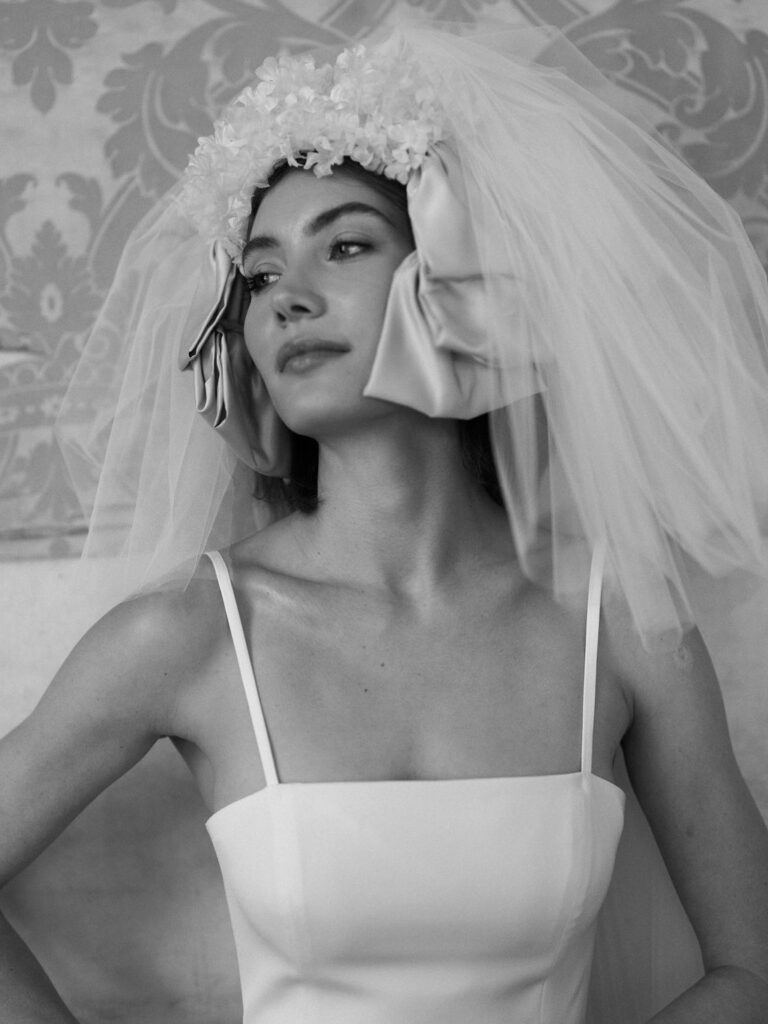close up of bride in her veil and headpiece